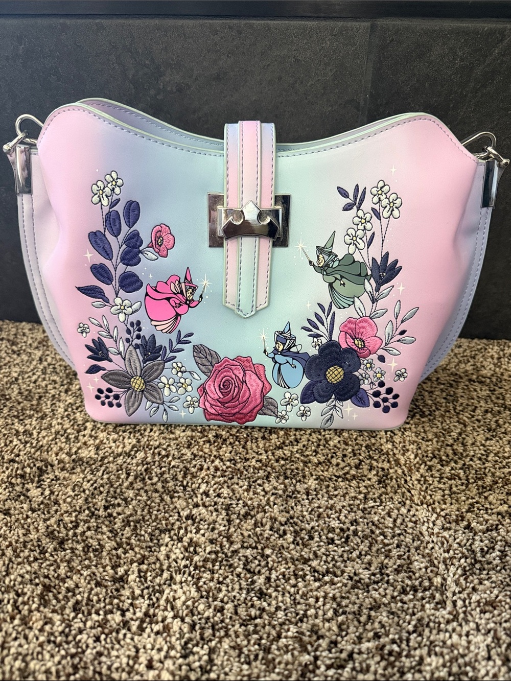 Loungefly Pastel Pink & Light Blue Floral Fairy Sleeping Beauty Crossbody